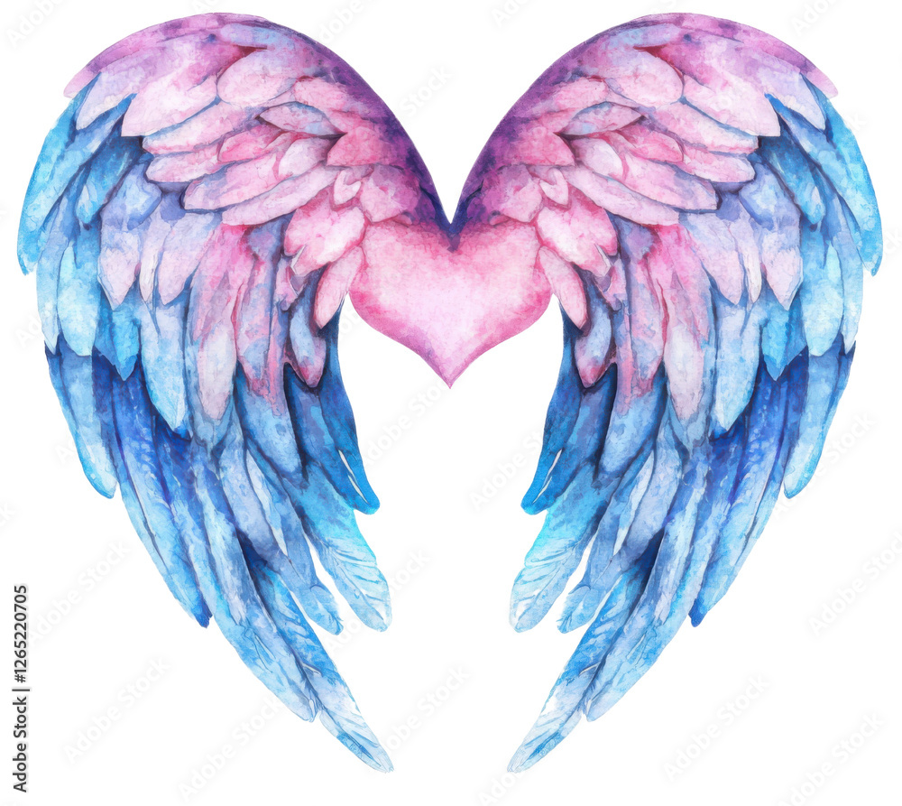 Fototapeta premium Watercolor heart with wings artistic design vibrant colors abstract concept creative background love symbol