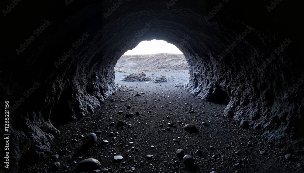 Obraz premium Mysterious lava tube entrance revealing volcanic landscape, geological wonder