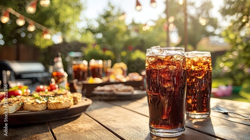 Wallpaper Mural A summer BBQ scene with cola soda served in chilled glasses, surrounded by grilled food and outdoor dcor. Torontodigital.ca
