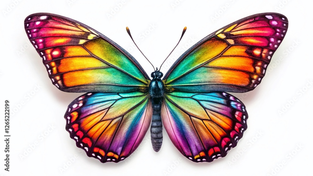 Fototapeta premium Vibrant Butterfly Soaring: Stunning White Background Stock Photo