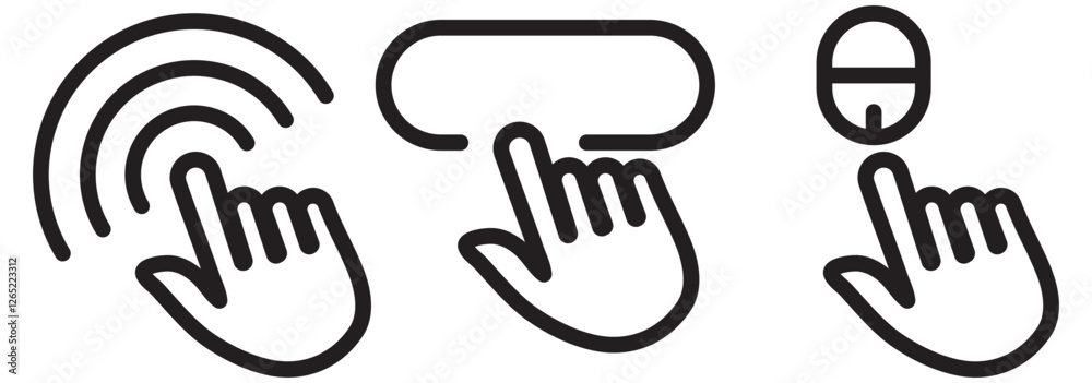 Hand cursor icon set. Click icon vector hand click. Variety click and Mouse pointer arrow. EPS 10
Hand cursor icon set. Click icon vector hand click. Variety click and Mouse pointer arrow. EPS 10