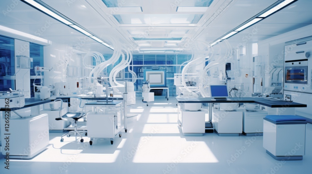 Obraz premium Advanced medical laboratory featuring state-of-the-art equipment and modern design in a bright, sterile environment