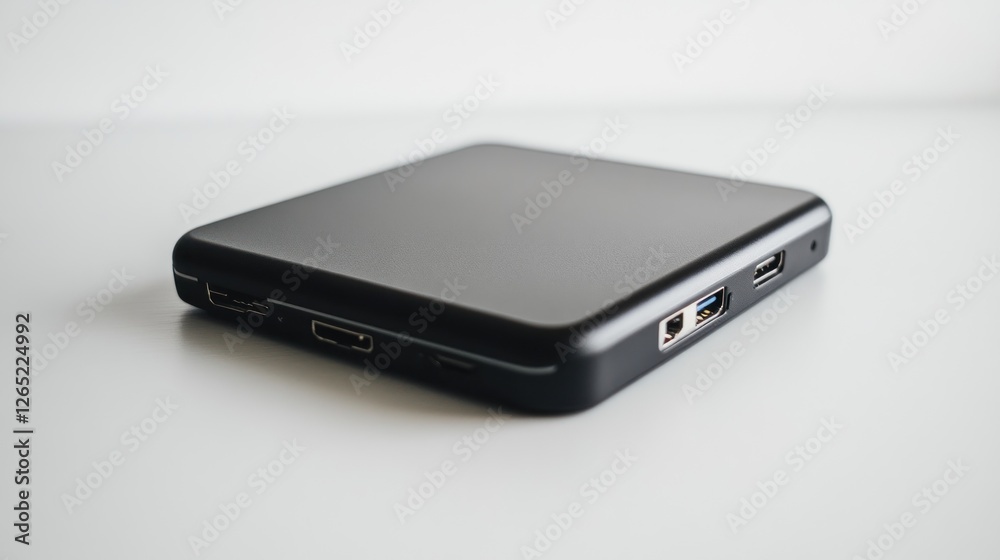 Modern black hard drive device on white background Modern black hard drive device on white background