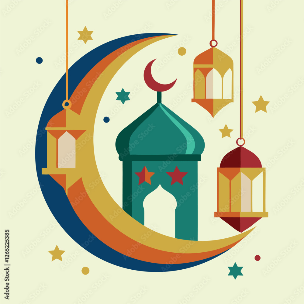 Naklejka premium Ramadan & Eid Mubarak vector illustration 