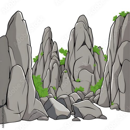 Wallpaper Mural Cartoon illustration of a rocky mountain range with small green plants growing in crevices. Torontodigital.ca