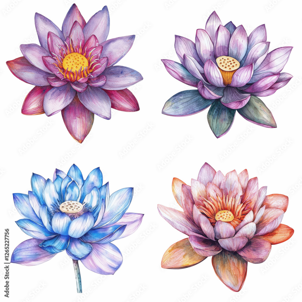 Obraz premium Watercolor floral beauty lotus flowers translate background art botanical serene environment aesthetic viewpoint