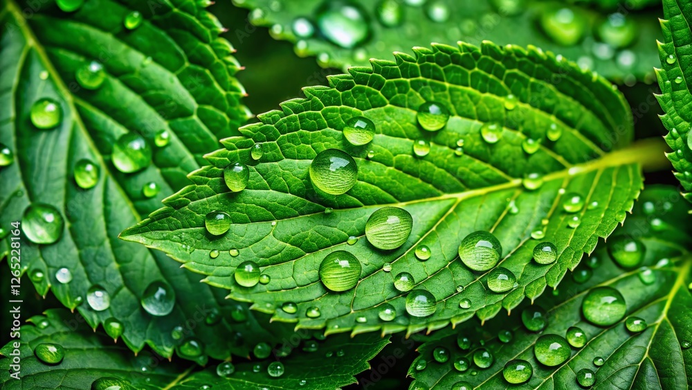 Vibrant Green Leaves with Dew Drops - High-Resolution Stock Photo Vibrant Green Leaves with Dew Drops - High-Resolution Stock Photo