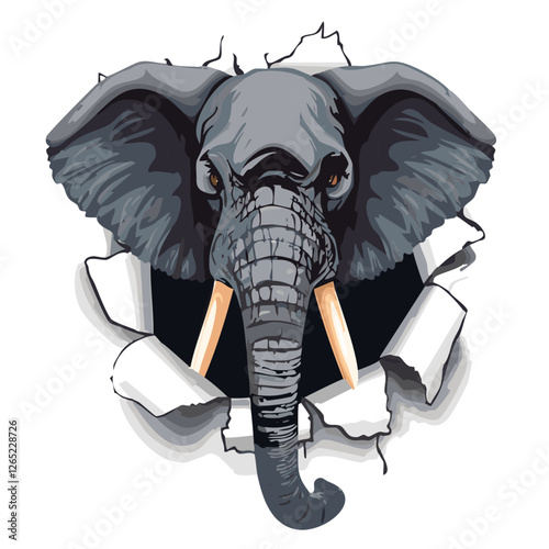 monster elephant roar out on torn paper on a white background. vectors eps image. Ai generated images