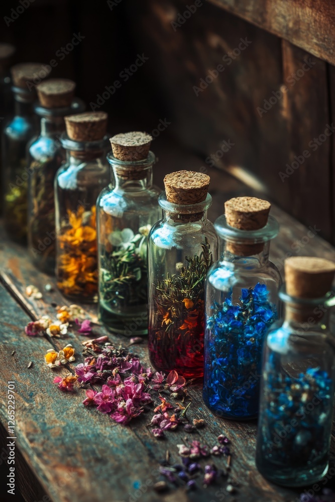 medicinal herbs in a small bottle, Generative AI, medicinal herbs in a small bottle, Generative AI,