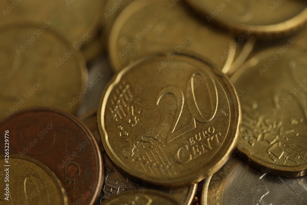 Pile of Euro coins. Various EURO coins for business money, financial cash, currency and economy concept Pile of Euro coins. Various EURO coins for business money, financial cash, currency and economy concept