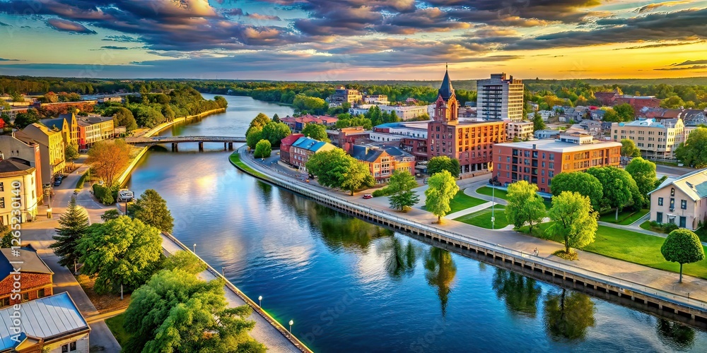 Stunning Drone Views Bay City River Walk Michigan, Aerial Perspective, Cityscape