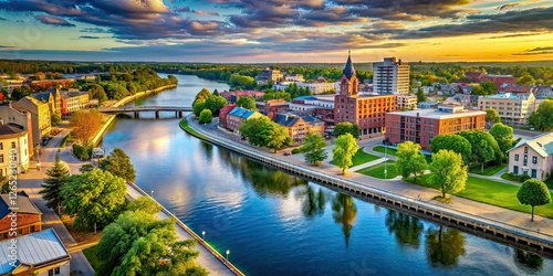 Obraz na płótnie Stunning Drone Views Bay City River Walk Michigan, Aerial Perspective, Cityscape w salonie
