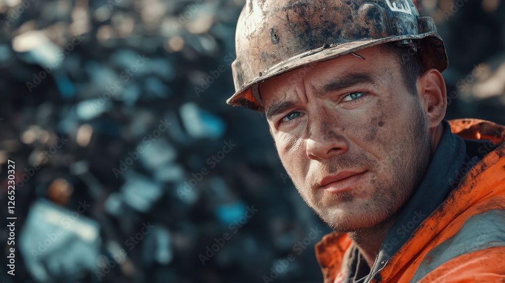 Fototapeta premium Portrait Of Male Worker In Waste Recycling Plant