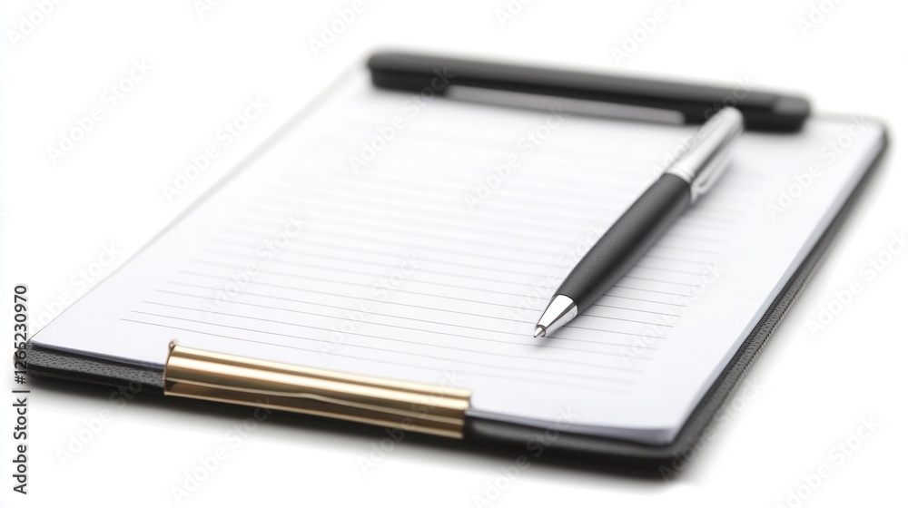 Clipboard, pen, paper, notes, office, white background, business task Clipboard, pen, paper, notes, office, white background, business task