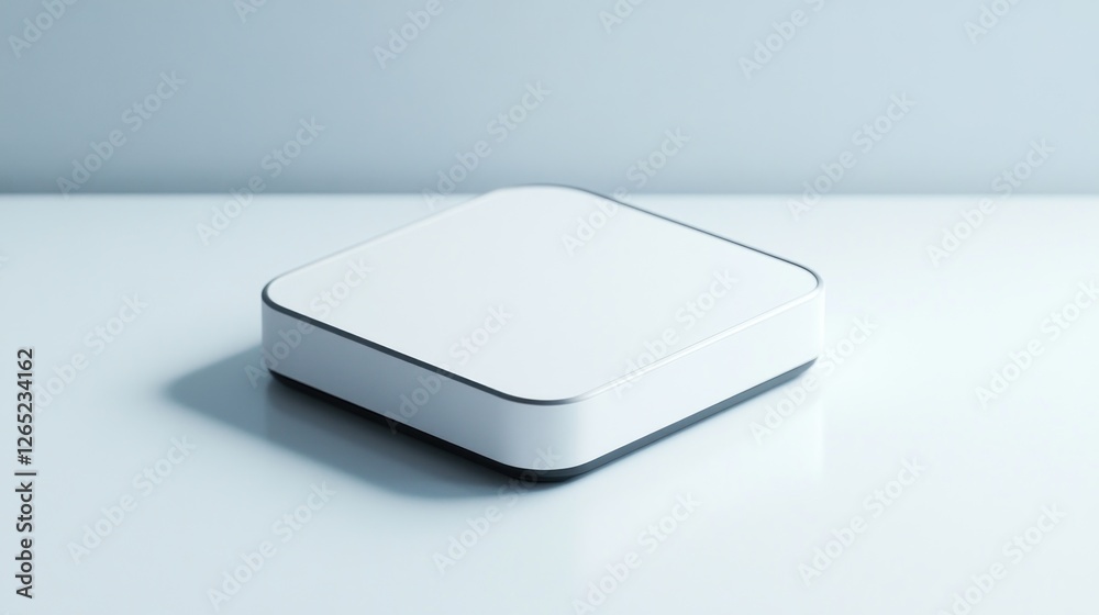 White Square Tech Device on Table White Square Tech Device on Table