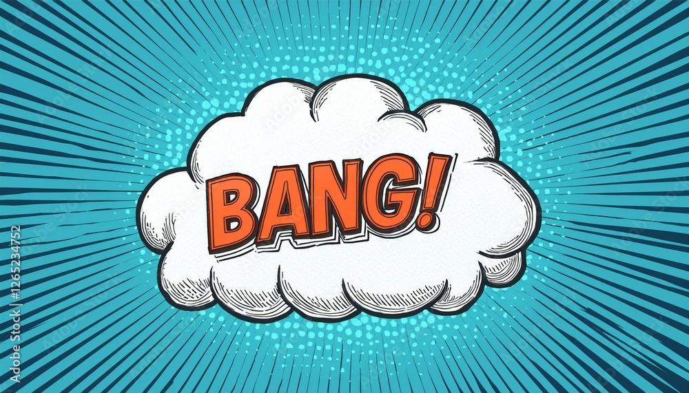 Obraz premium Hand drawn cloud speech bubble element with bang text. Comic doodle sketch style. Explosion cloud icon. Isolated perfect any project.