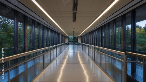 Wallpaper Mural Modern walkway, architectural corridor, glass walls, trees in background, empty pathway for stock use Torontodigital.ca
