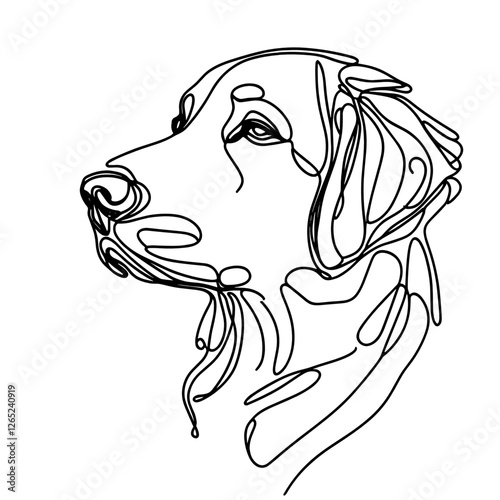 Golden Retriever breed Dog Continuous one line drawing, inimalist vector illustration design on white background. Simple line modern graphic style. Hand drawn graphic concept