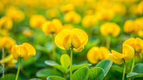 Vibrant Yellow Arachis duranensis Flowers Blooming in Field, Rule of Thirds Composition photo