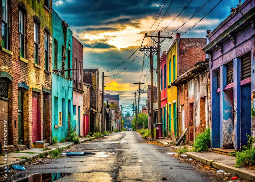 Fototapeta premium Urban Decay Street Scene - AI Photorealistic