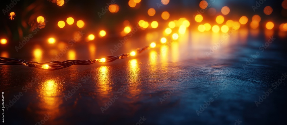 Obraz premium Warm string lights on dark textured surface.