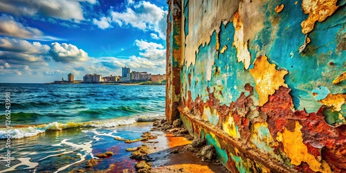 Urban Exploration Sea Texture Photography AI Art, Grunge Cityscape, Coastal Backgrounds, Abstract Textures