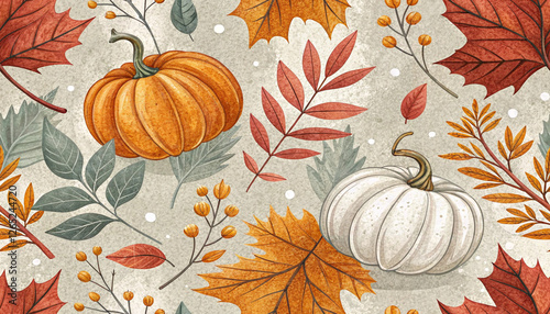 autumn leaves and pumpkins seamless pattern wallpaper winter design