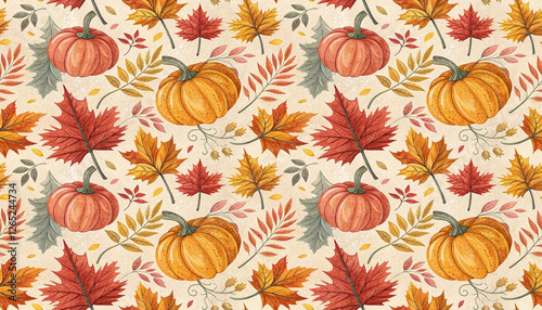 autumn leaves and pumpkins seamless pattern wallpaper winter design