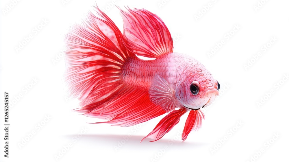 Obraz premium Pink betta fish swimming, white background, aquarium pet
