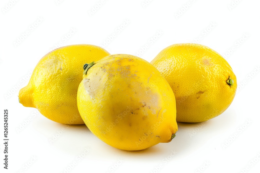 Three vibrant lemons on white background. AI generated Three vibrant lemons on white background. AI generated