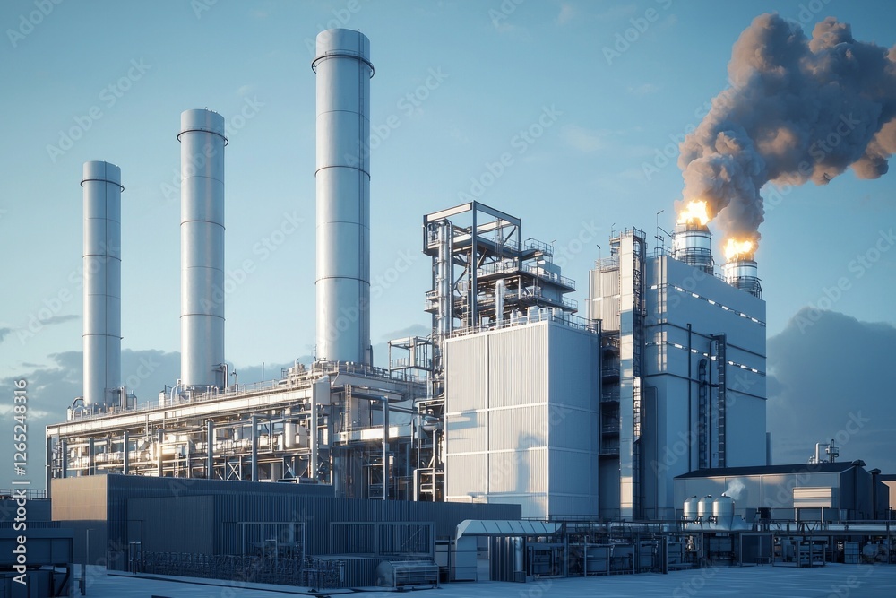 A modern factory with smoke stacks A modern factory with smoke stacks