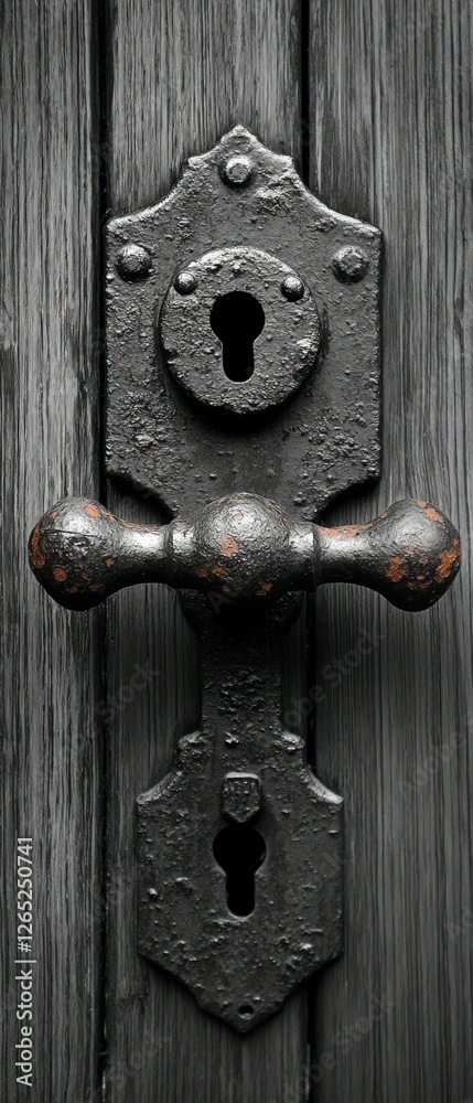 Antique black door handle keyhole detail Antique black door handle keyhole detail