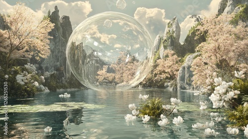 Tranquil bubble lake fantasy landscape photo