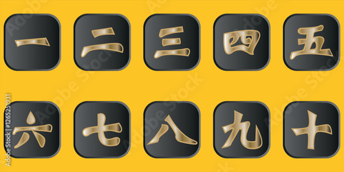 Japanese numbers in gold abstract style in a gradient black box