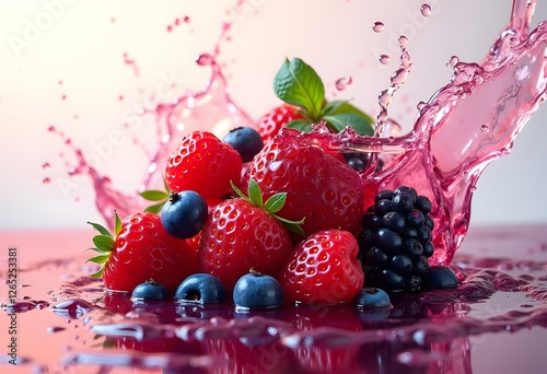 Milk yogurt splash berries on white background , generated AI
