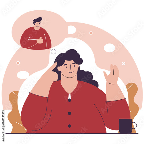 A thoughtful person appears to be contemplating with their finger on their temple. Colorful illustration of a modern, reflective scene.