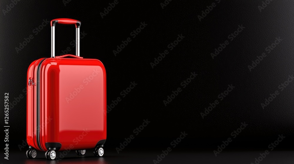 Red Suitcase on Black Background. Possible Travel Accessory Red Suitcase on Black Background. Possible Travel Accessory