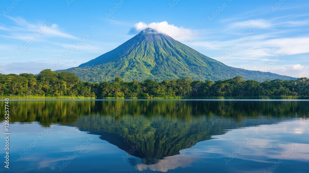 Volcano Reflection: A Serene Tropical Landscape Volcano Reflection: A Serene Tropical Landscape