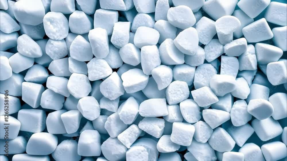 A close-up view of small, irregularly shaped white sugar cubes or sweetener tablets.