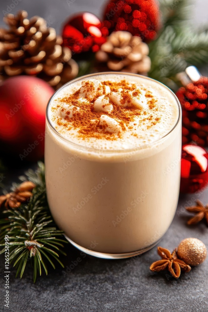 Creamy Eggnog Latte with Nutmeg Sprinkles and Holiday Decor Creamy Eggnog Latte with Nutmeg Sprinkles and Holiday Decor