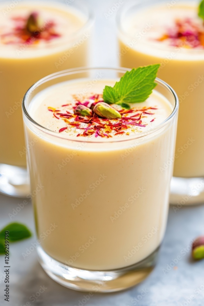 Luxurious Saffron Pistachio Milk Drink for Festive Occasions Luxurious Saffron Pistachio Milk Drink for Festive Occasions
