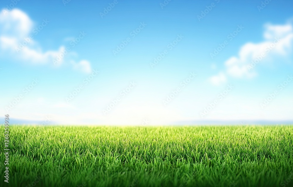 A lovely blurred image of spring nature, with a neatly trimmed lawn and trees set against a blue sky with clouds on a bright, sunny day A lovely blurred image of spring nature, with a neatly trimmed lawn and trees set against a blue sky with clouds on a bright, sunny day