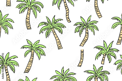 Cute cartoon hand drawn summer background of palms.