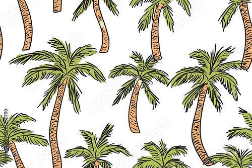 Cute cartoon hand drawn summer background of palms.