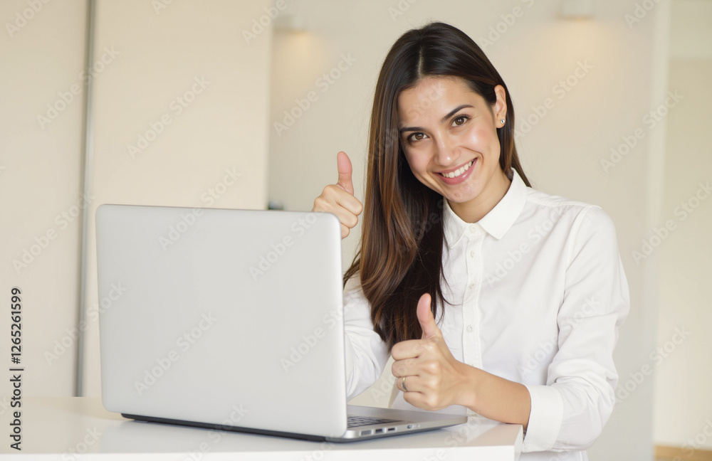 Woman gives a thumbs-up gesture while looking directly at the camera Woman gives a thumbs-up gesture while looking directly at the camera
