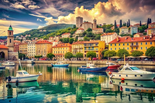 Vintage Postcard: Rijeka, Croatia Coastal Town Harbor View photo
