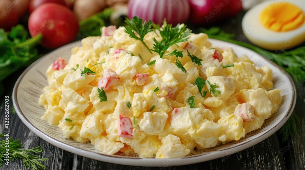 Creamy egg salad, kitchen, vegetables, healthy Creamy egg salad, kitchen, vegetables, healthy
