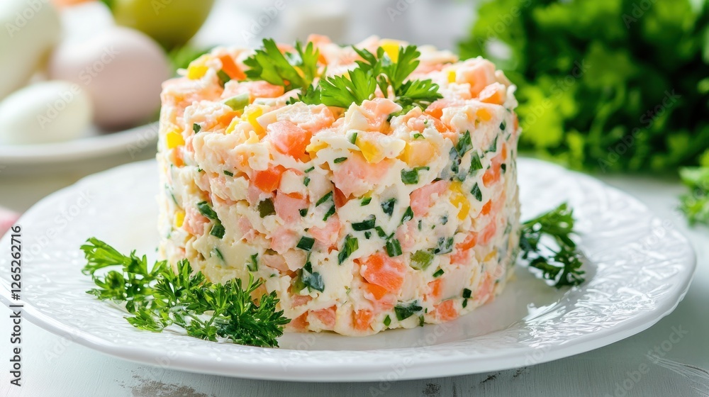 Creamy salmon salad, Easter eggs, parsley Creamy salmon salad, Easter eggs, parsley