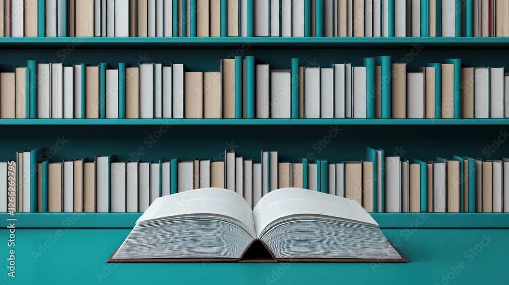 Open book, library background, knowledge, learning Open book, library background, knowledge, learning