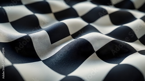 grand prix racing moment as the checkered flag cloth fabric waves symbolizing the final lap and the champion’s triumph